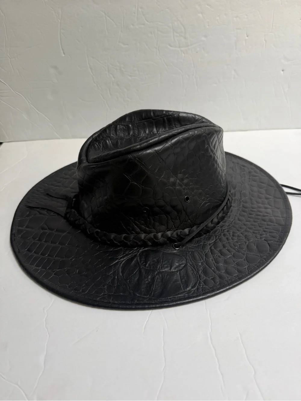 Black Croc Embossed Leather Cowboy Western Hat with Braided Band